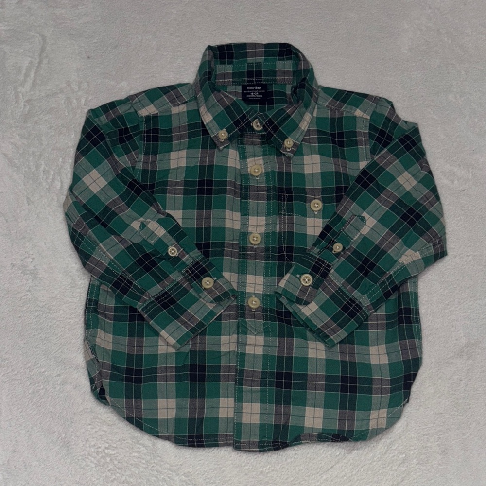 Baby Gap 18-24 months Green Plaid button up long sleeve Shirt